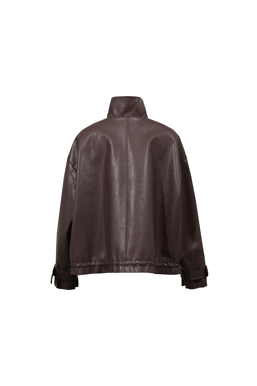 High-Neck Leather Jacket with Cargo Pockets|AMII
