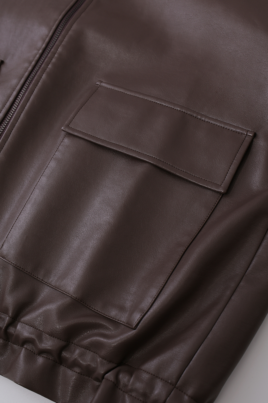 High-Neck Leather Jacket with Cargo Pockets|AMII