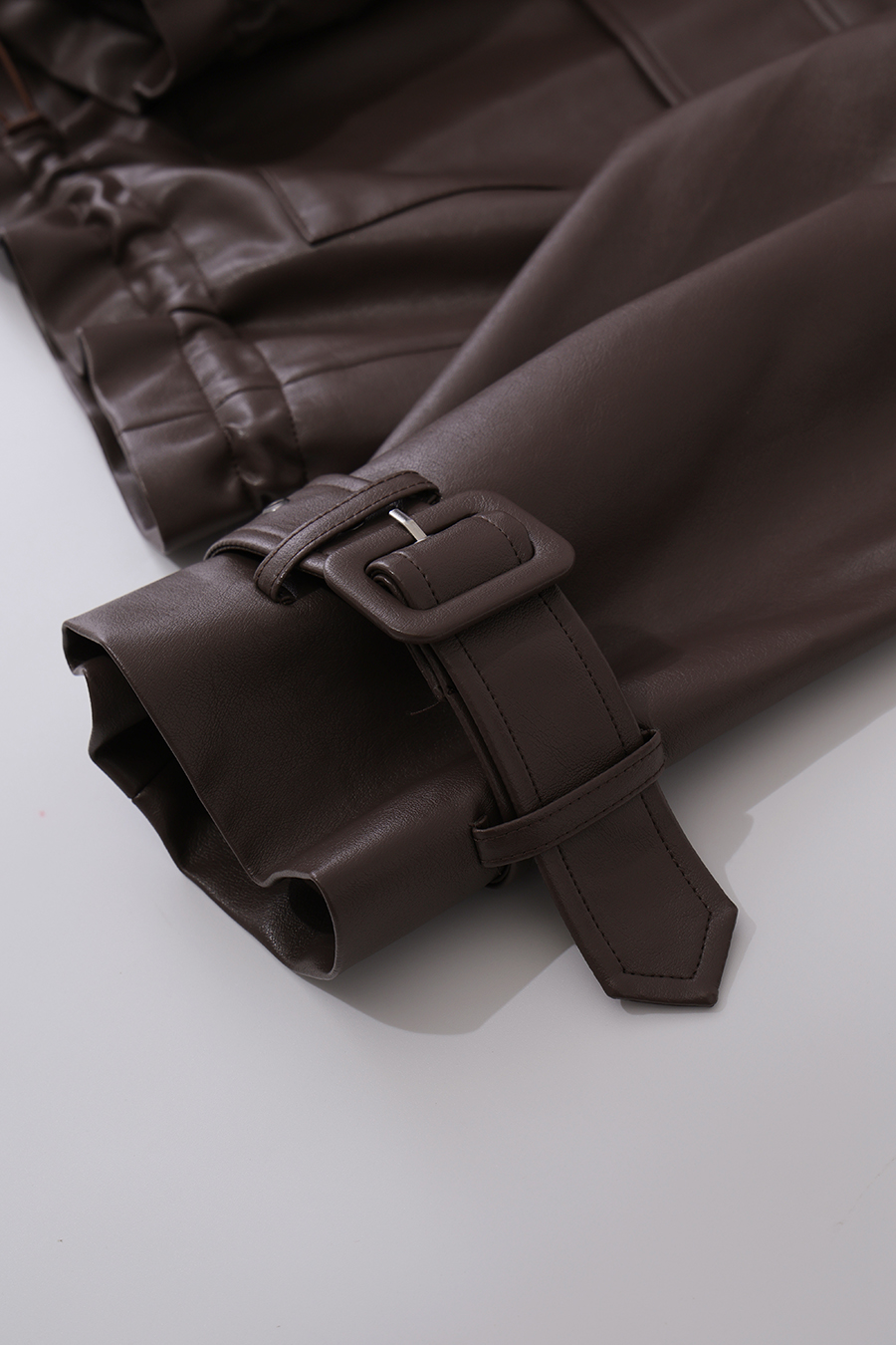High-Neck Leather Jacket with Cargo Pockets|AMII
