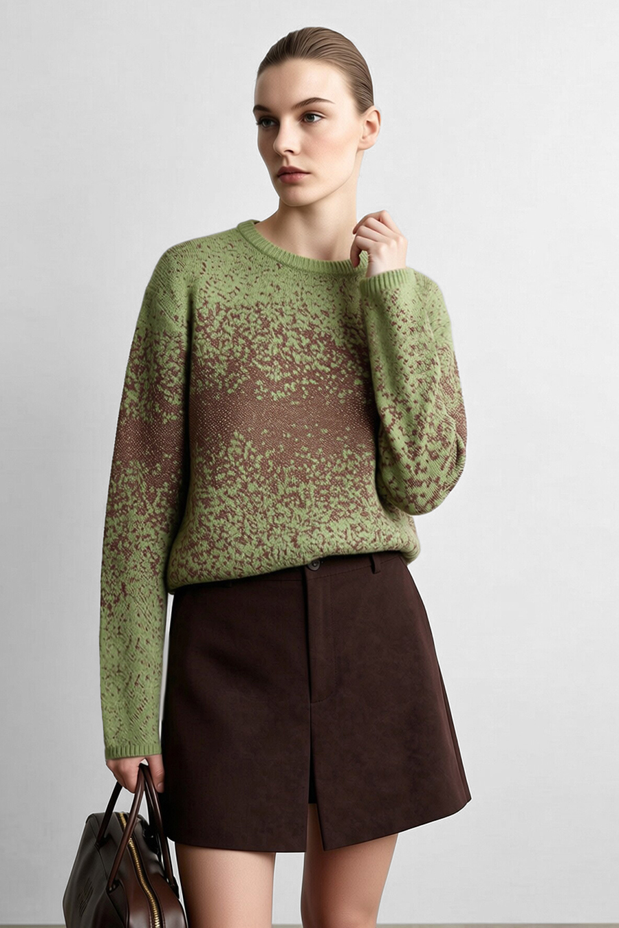 Gradient color‑contrast drop‑shoulder sweater|AMII