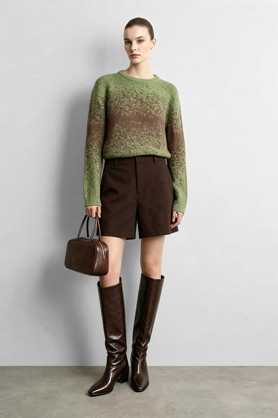 Gradient color‑contrast drop‑shoulder sweater|AMII