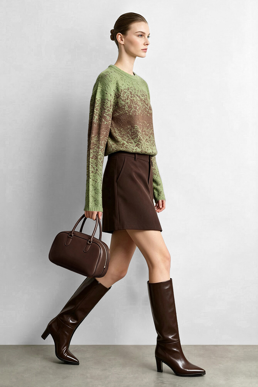 Gradient color‑contrast drop‑shoulder sweater|AMII