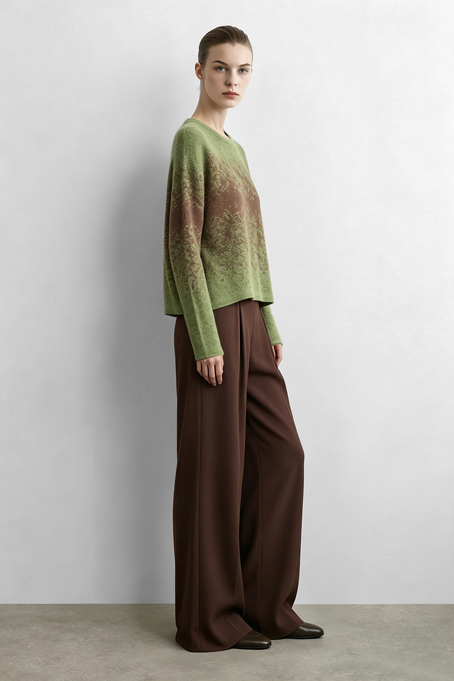 Gradient color‑contrast drop‑shoulder sweater|AMII