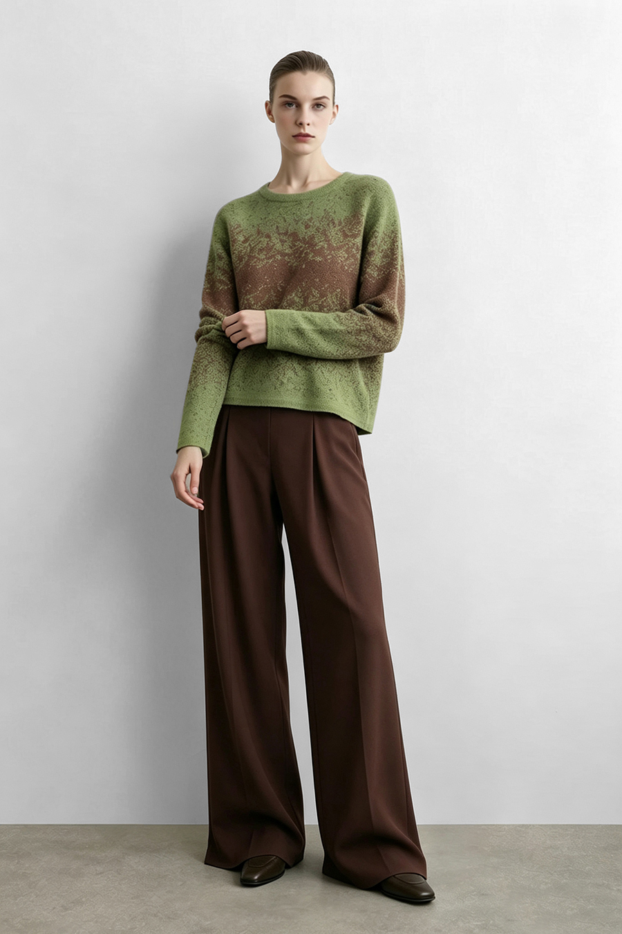 Gradient color‑contrast drop‑shoulder sweater|AMII