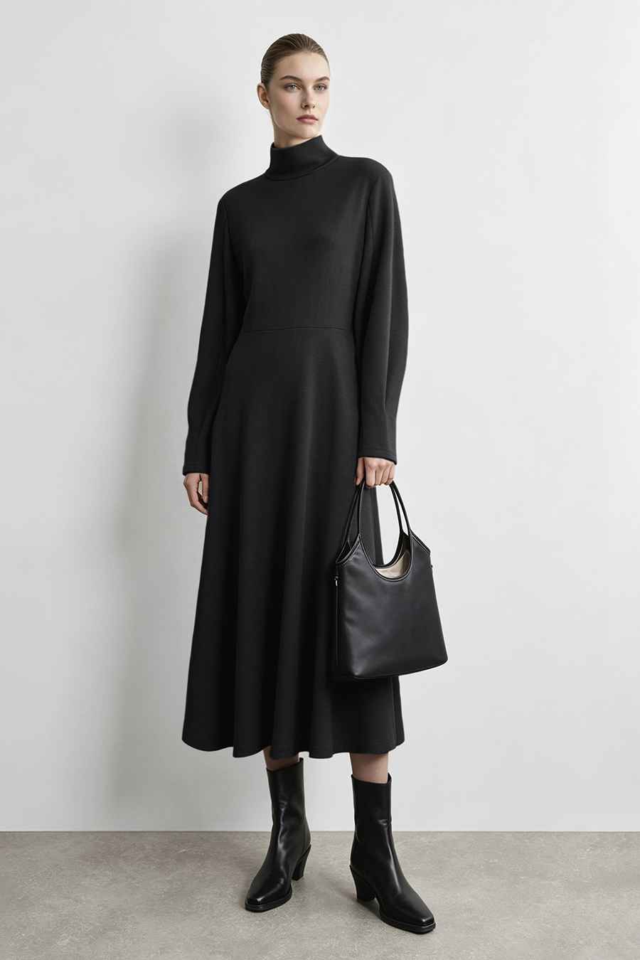 Mock Neck Waist-Cinching Dress|AMII