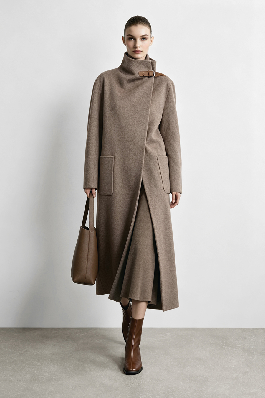 Mock Neck Waist-Cinching Dress|AMII