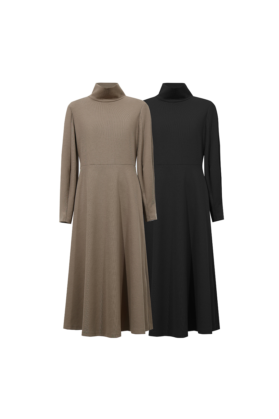 Mock Neck Waist-Cinching Dress|AMII