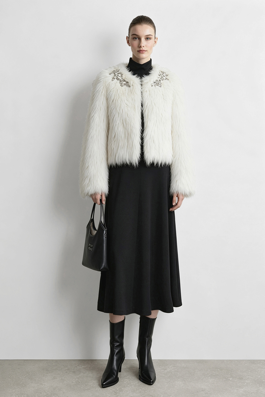 Mock Neck Waist-Cinching Dress|AMII