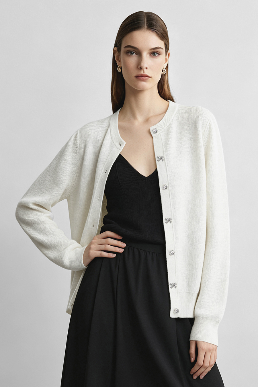 Bow Knot Button Knit Cardigan|AMII