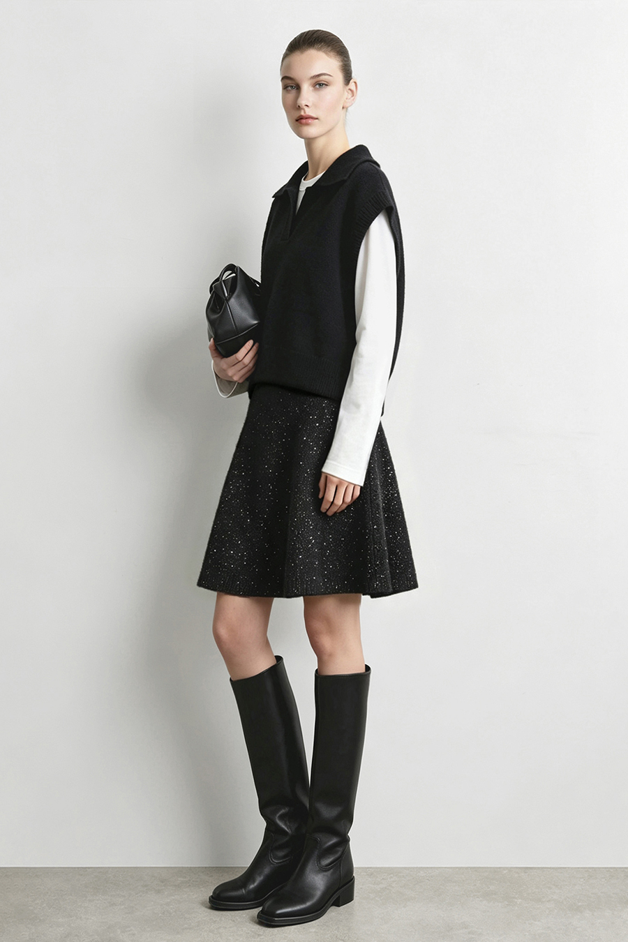 Sequin Floral Velvet Skirt|AMII