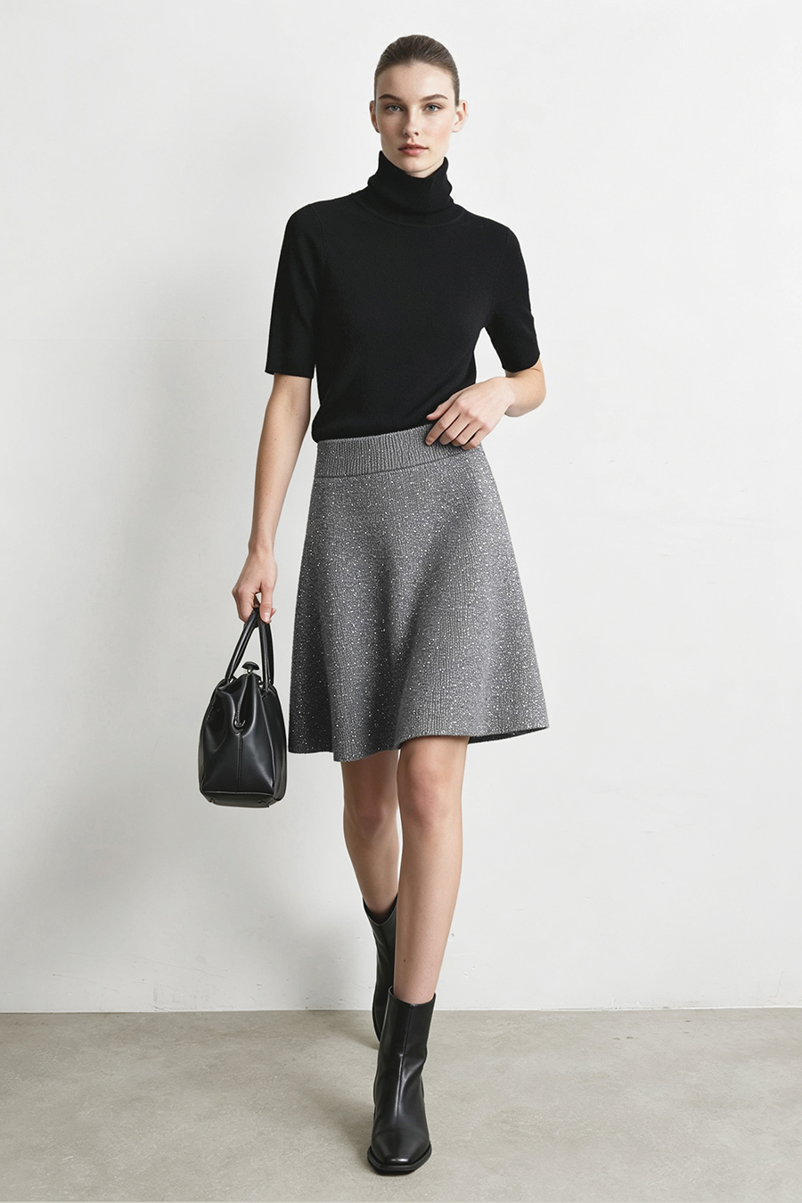 Sequin Floral Velvet Skirt|AMII
