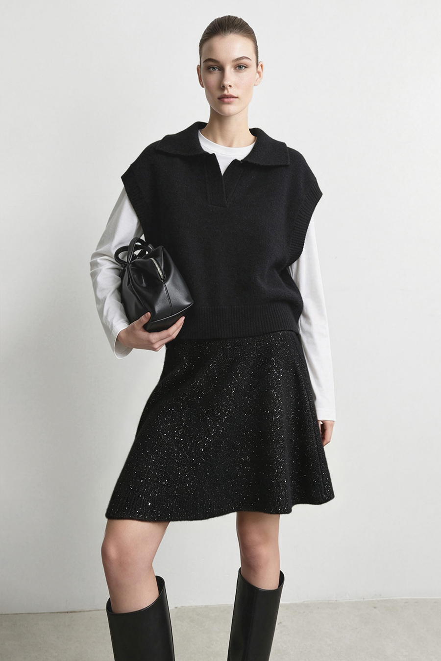 Sequin Floral Velvet Skirt|AMII