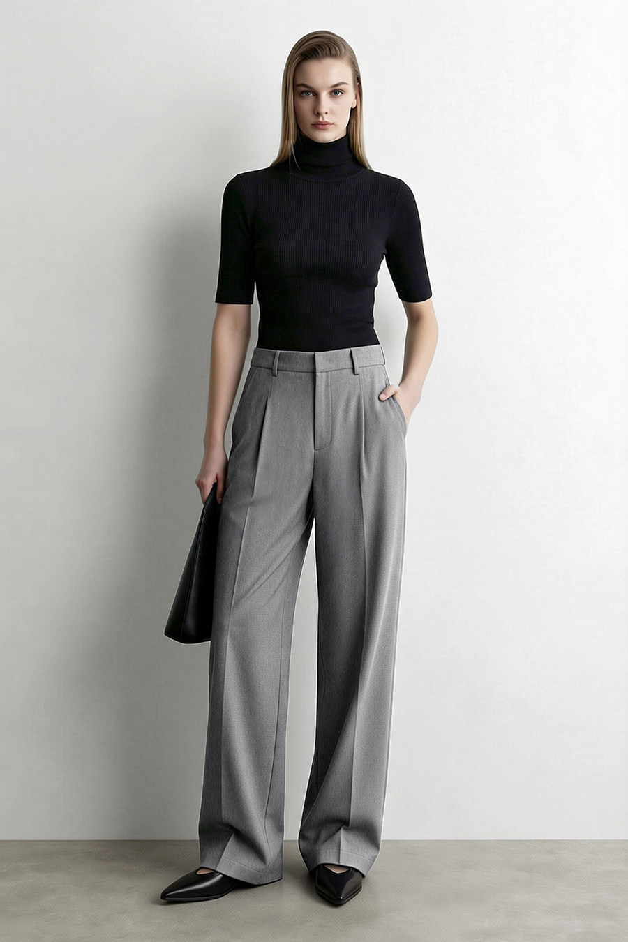 Pleated Wide‑Leg Casual Pants|AMII