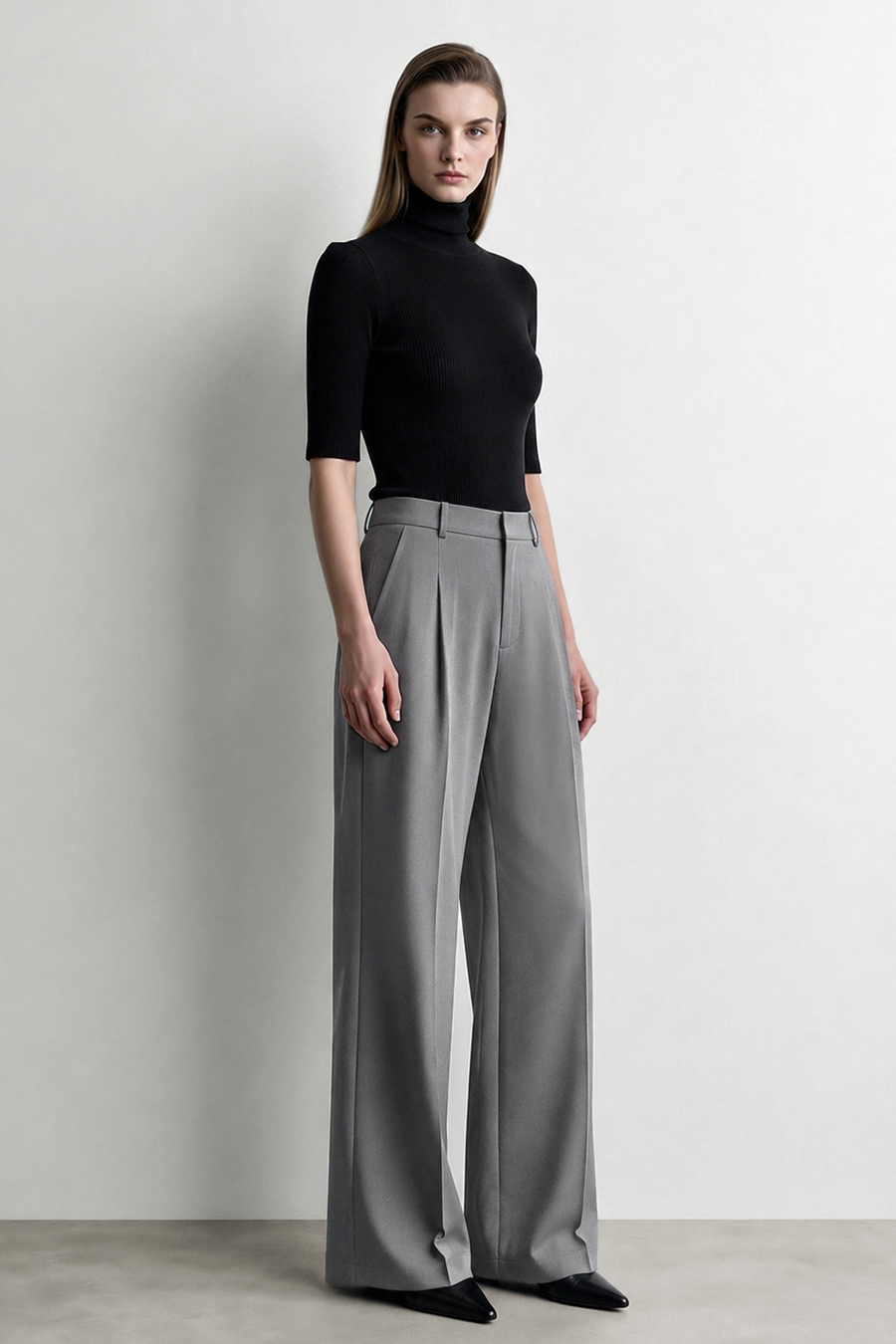 Pleated Wide‑Leg Casual Pants|AMII