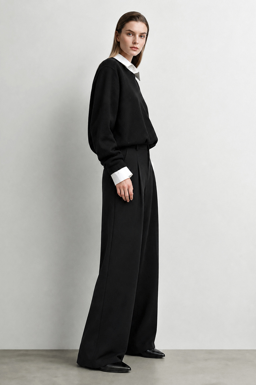 Pleated Wide‑Leg Casual Pants|AMII