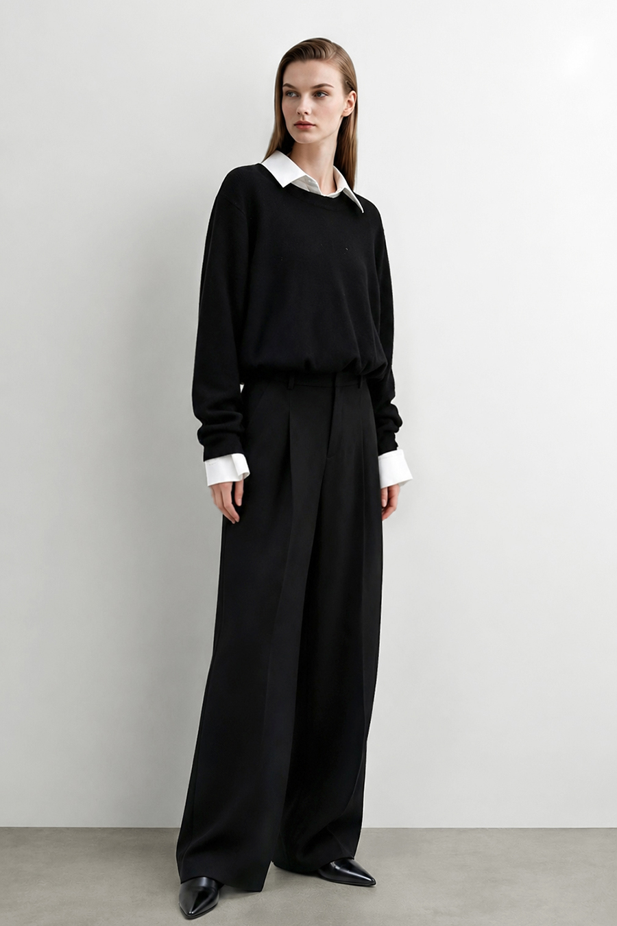 Pleated Wide‑Leg Casual Pants|AMII