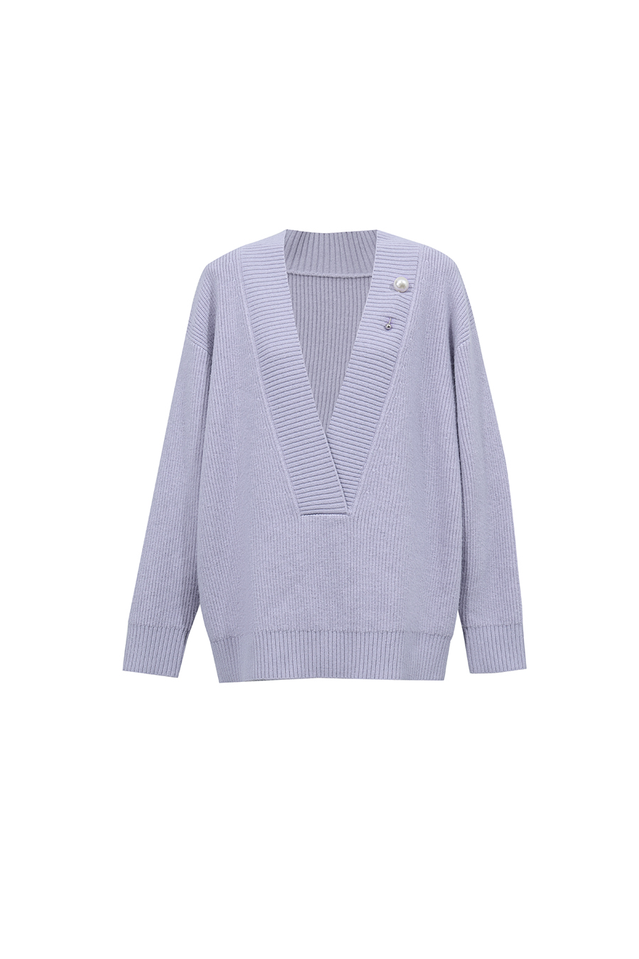 V-Neck Sweater with Removable Brooch|AMII