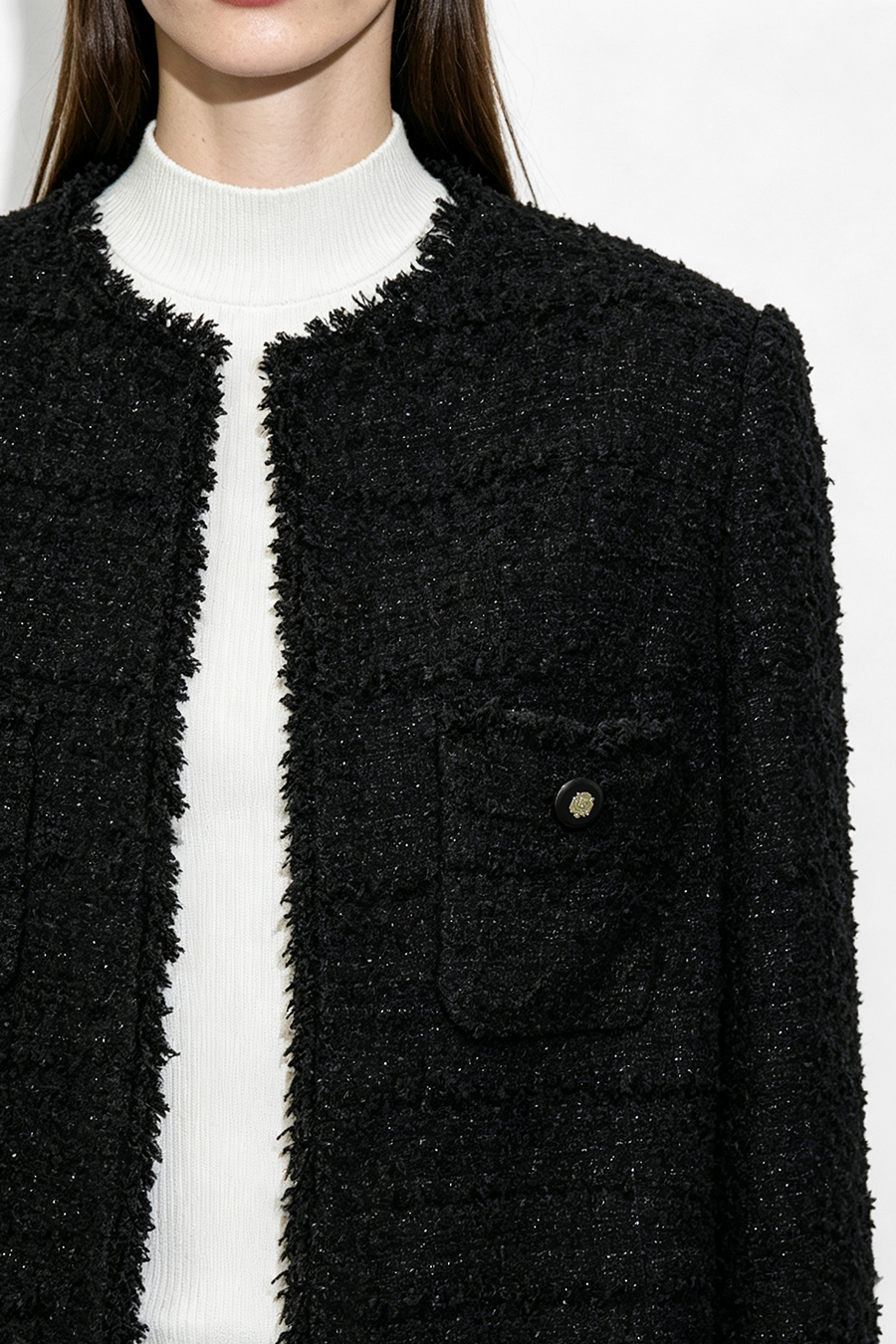 Chanel-Style Tweed Jacket with Padded Shoulders|AMII