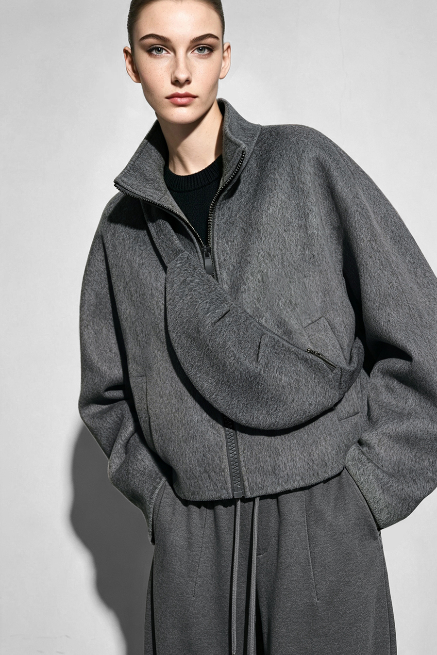 Double‑Face Wool Coat With Crossbody Bag|AMII