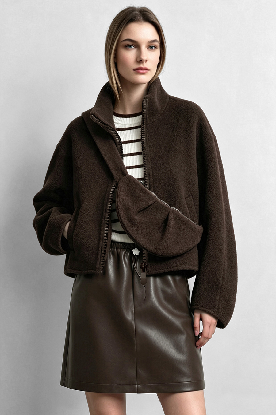Double‑Face Wool Coat With Crossbody Bag|AMII
