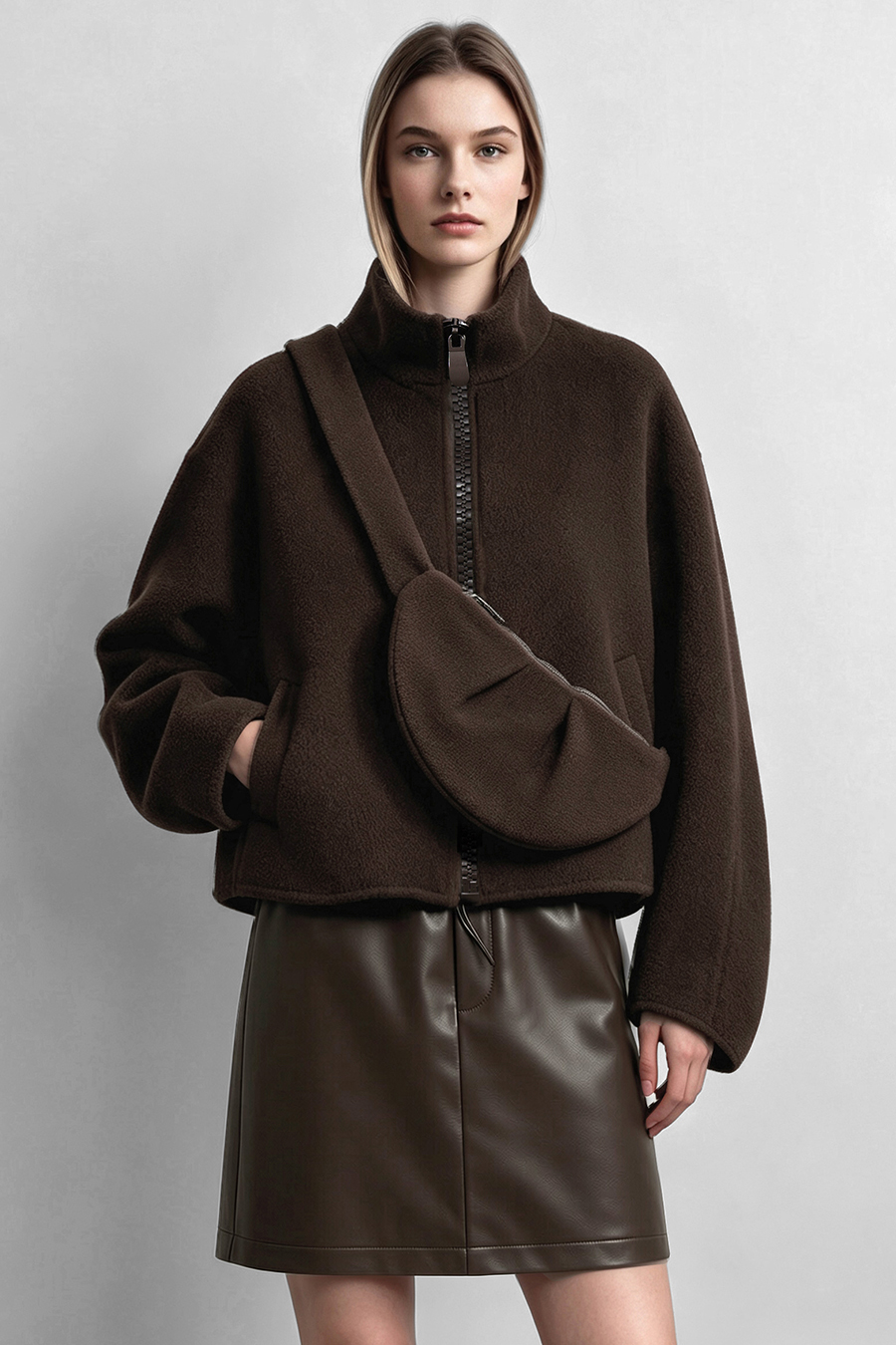 Double‑Face Wool Coat With Crossbody Bag|AMII
