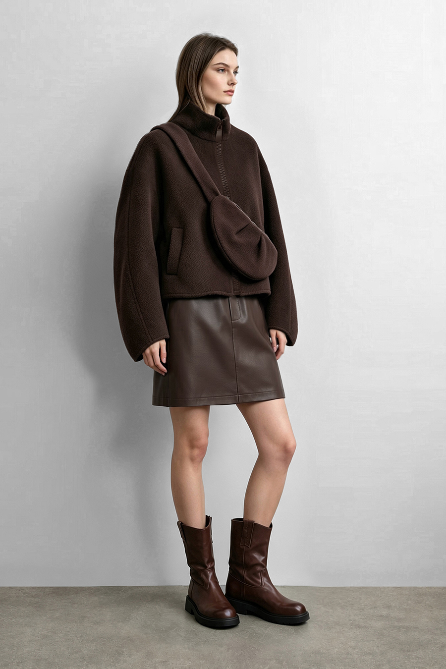 Double‑Face Wool Coat With Crossbody Bag|AMII