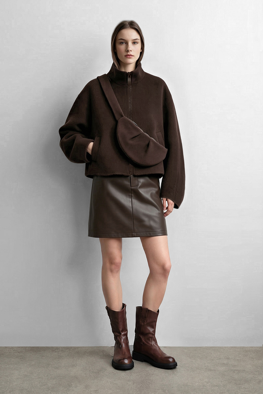 Double‑Face Wool Coat With Crossbody Bag|AMII