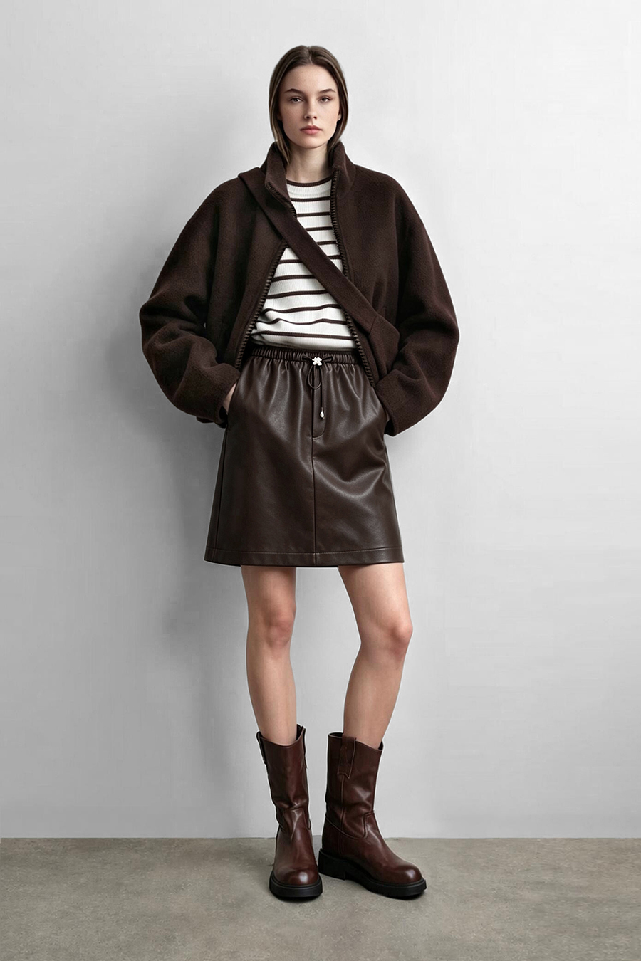 Double‑Face Wool Coat With Crossbody Bag|AMII