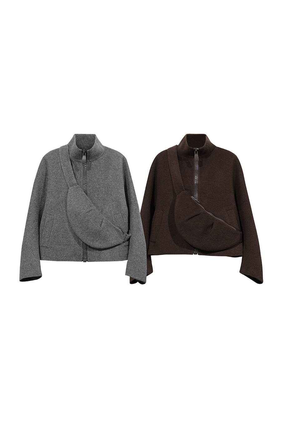 Double‑Face Wool Coat With Crossbody Bag|AMII