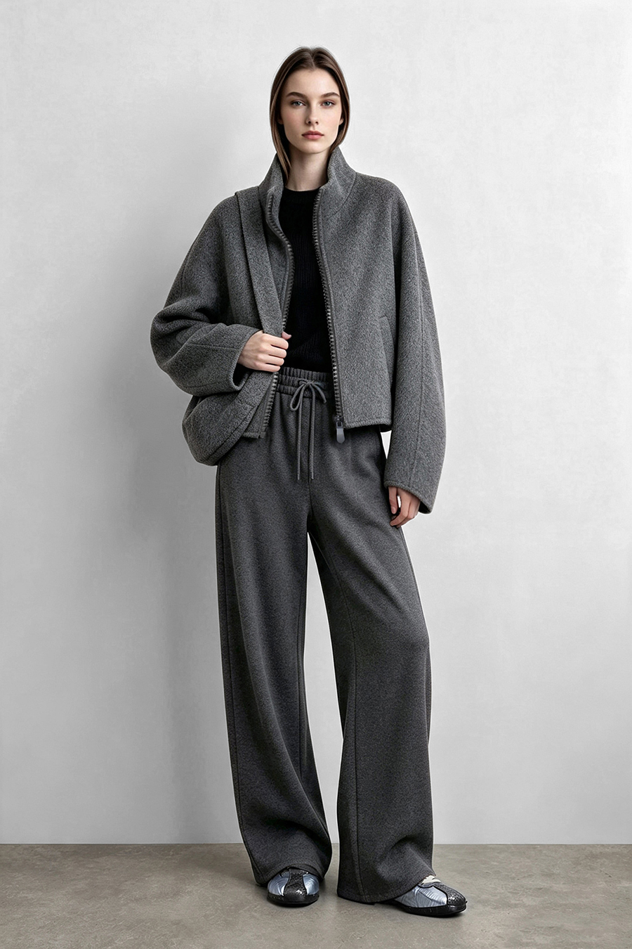 Double‑Face Wool Coat With Crossbody Bag|AMII