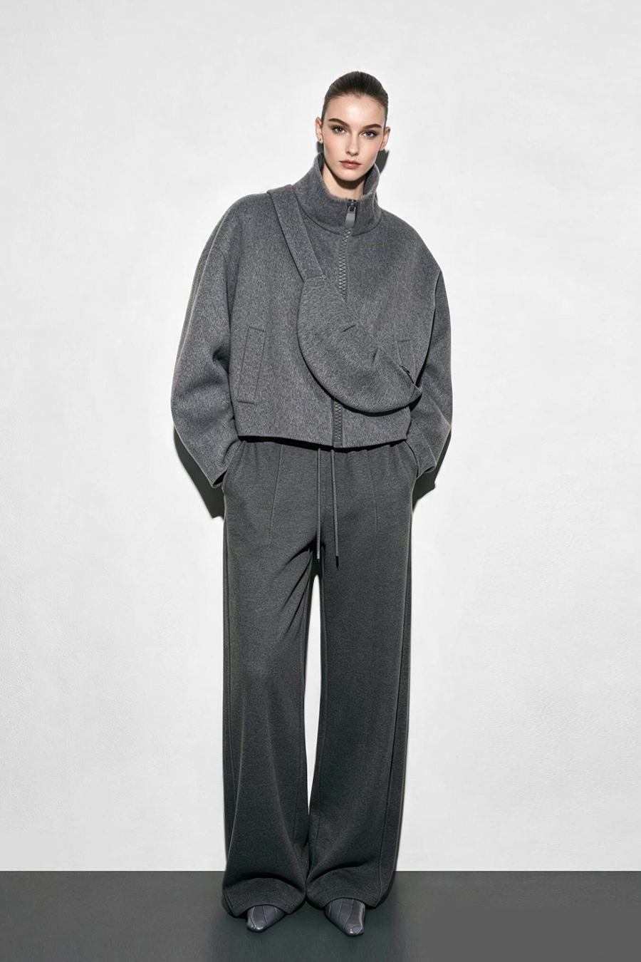 Double‑Face Wool Coat With Crossbody Bag|AMII