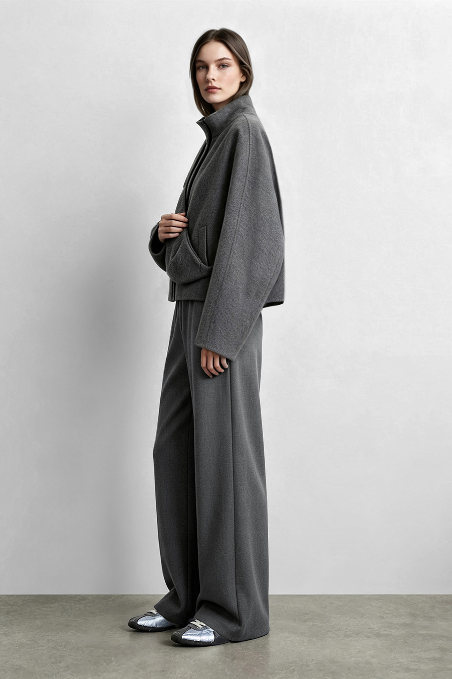 Double‑Face Wool Coat With Crossbody Bag|AMII
