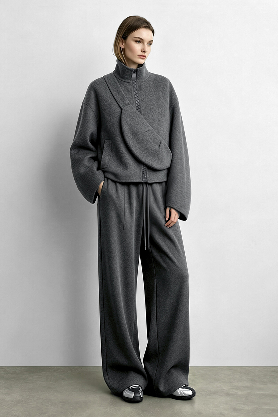 Double‑Face Wool Coat With Crossbody Bag|AMII