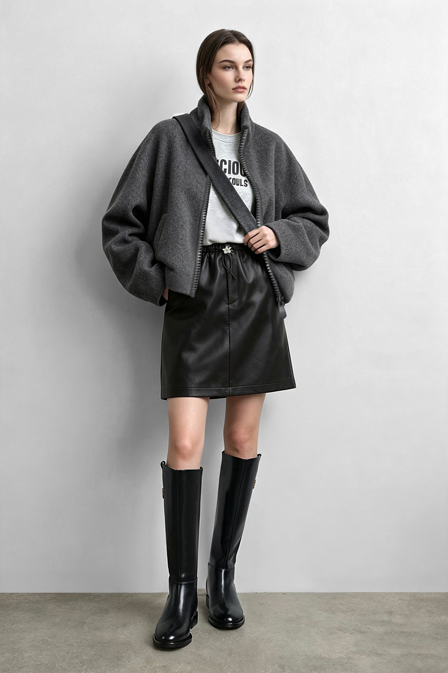 Double‑Face Wool Coat With Crossbody Bag|AMII