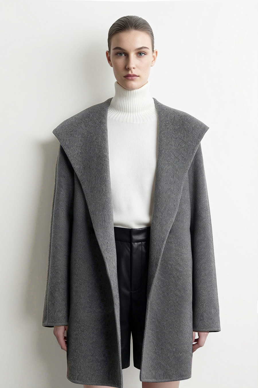 Hooded Premium Double-Faced Wool Coat|AMII