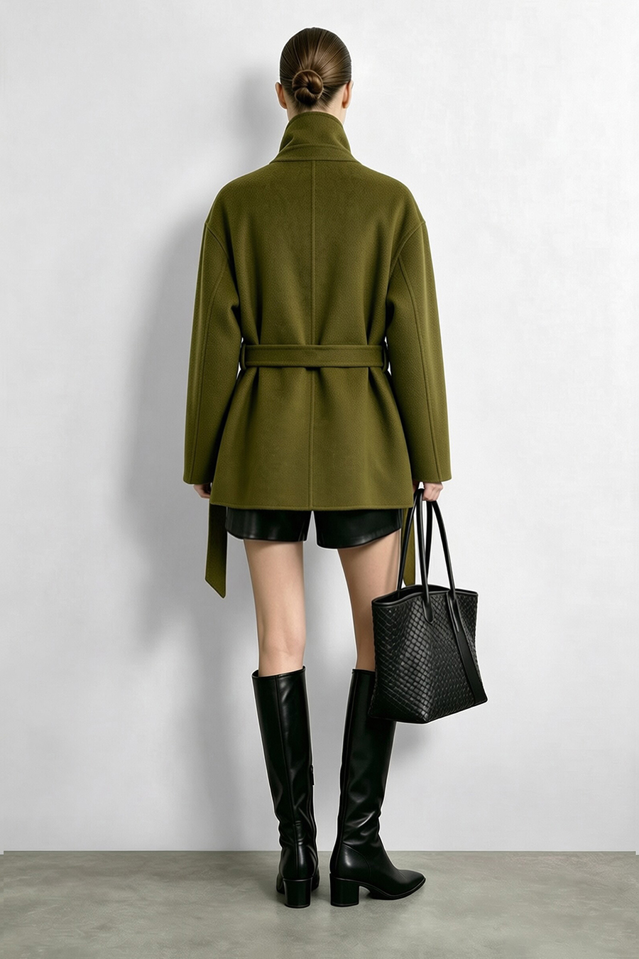 Mid-Length Double-Faced Wool Coat with Stand Collar|AMII