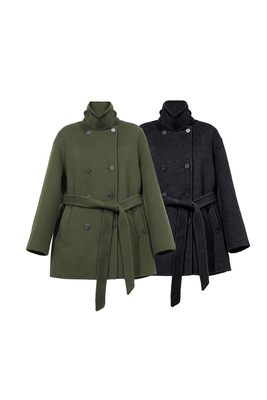 Mid-Length Double-Faced Wool Coat with Stand Collar|AMII