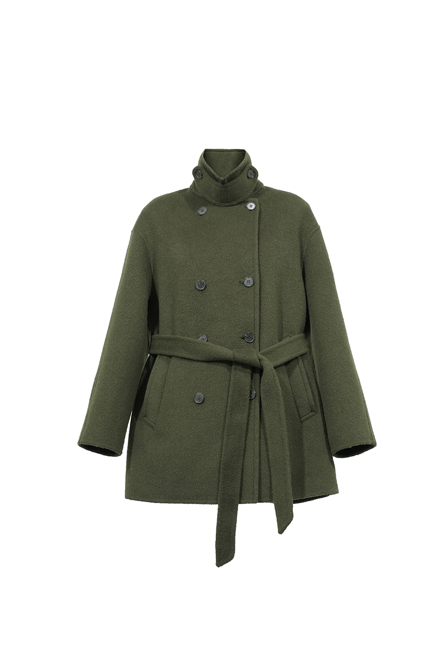 Mid-Length Double-Faced Wool Coat with Stand Collar|AMII