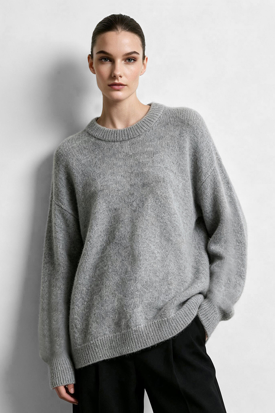 Crew Neck Drop-Shoulder Sweater|AMII