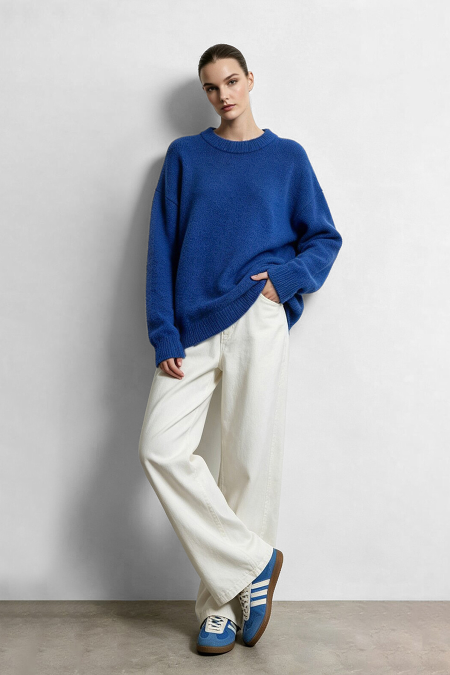 Crew Neck Drop-Shoulder Sweater|AMII
