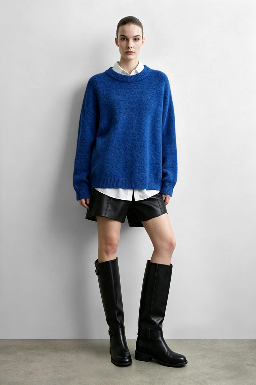 Crew Neck Drop-Shoulder Sweater|AMII
