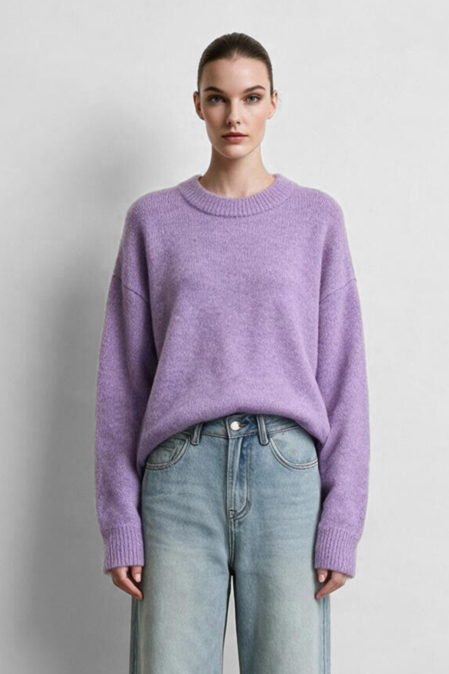 Crew Neck Drop-Shoulder Sweater|AMII