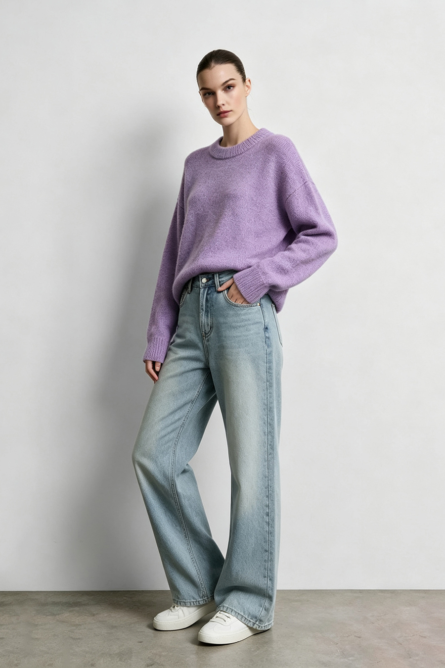 Crew Neck Drop-Shoulder Sweater|AMII