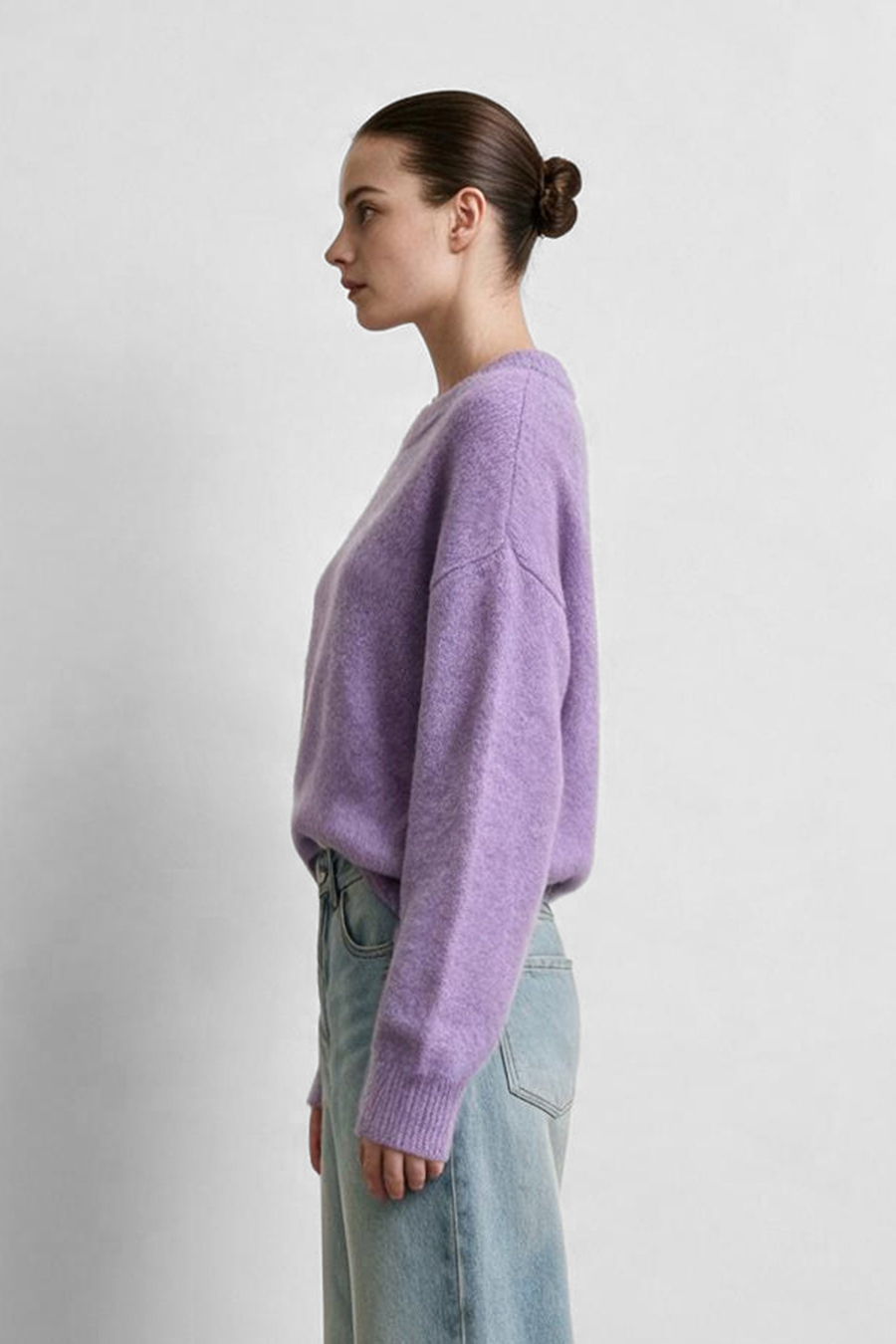 Crew Neck Drop-Shoulder Sweater|AMII