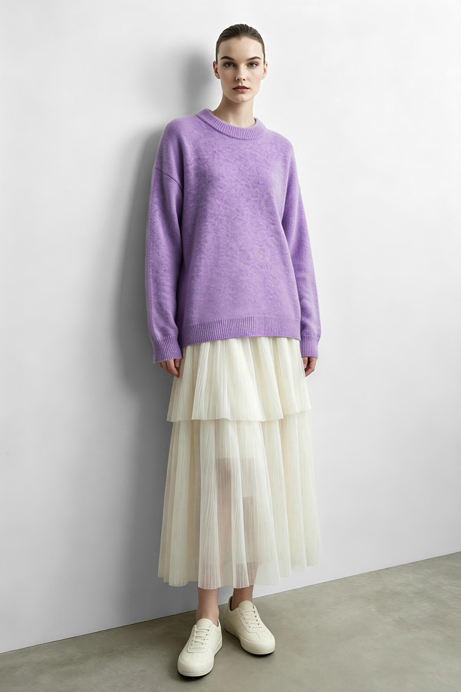 Crew Neck Drop-Shoulder Sweater|AMII