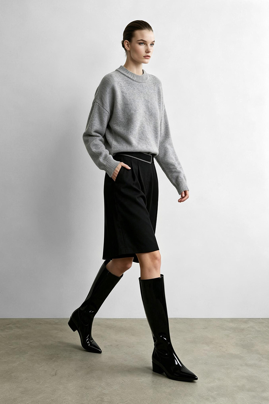 Crew Neck Drop-Shoulder Sweater|AMII