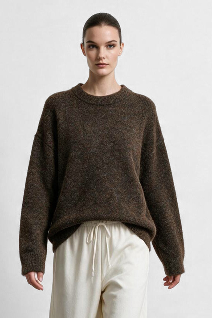 Crew Neck Drop-Shoulder Sweater|AMII