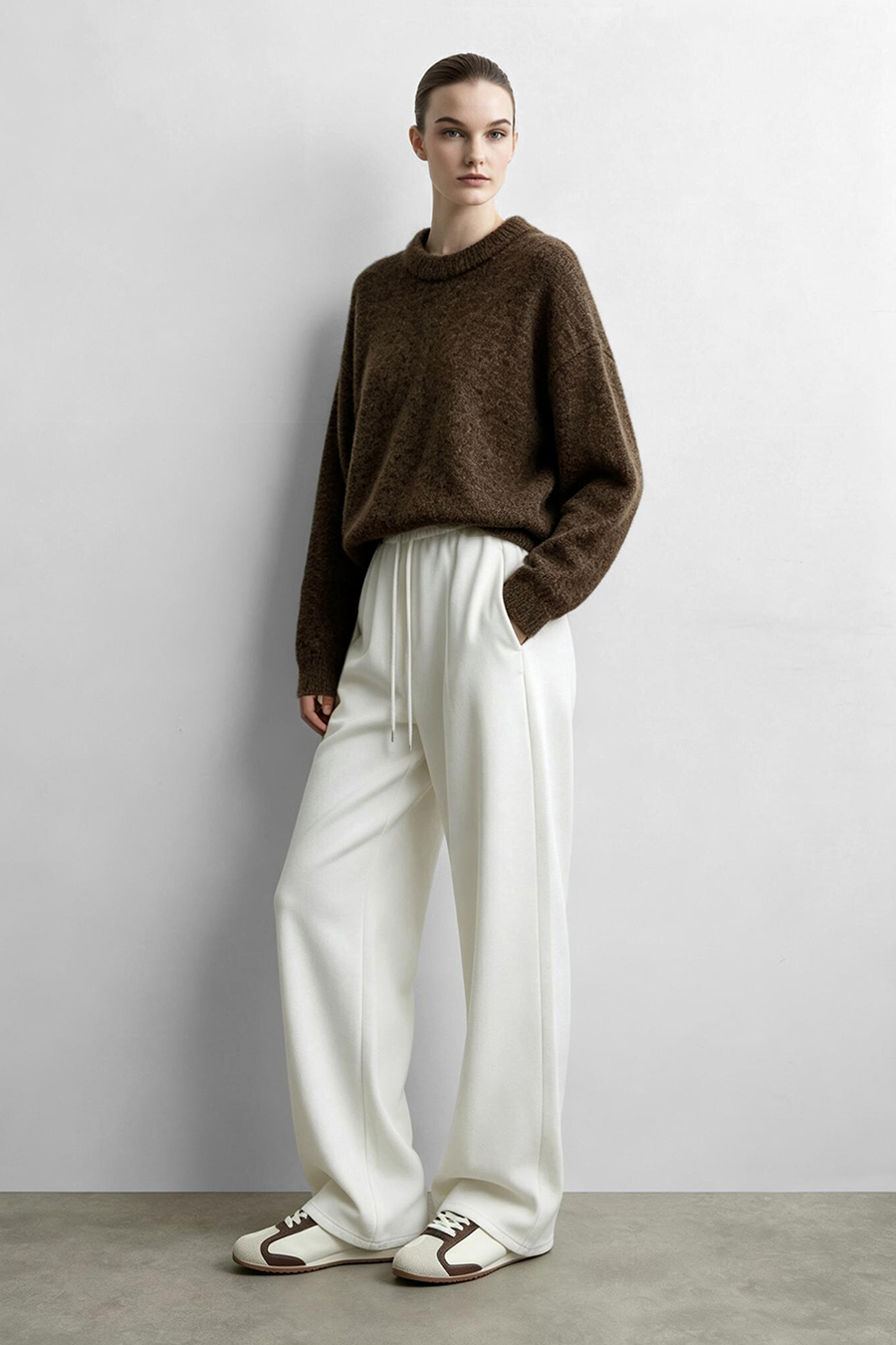 Crew Neck Drop-Shoulder Sweater|AMII
