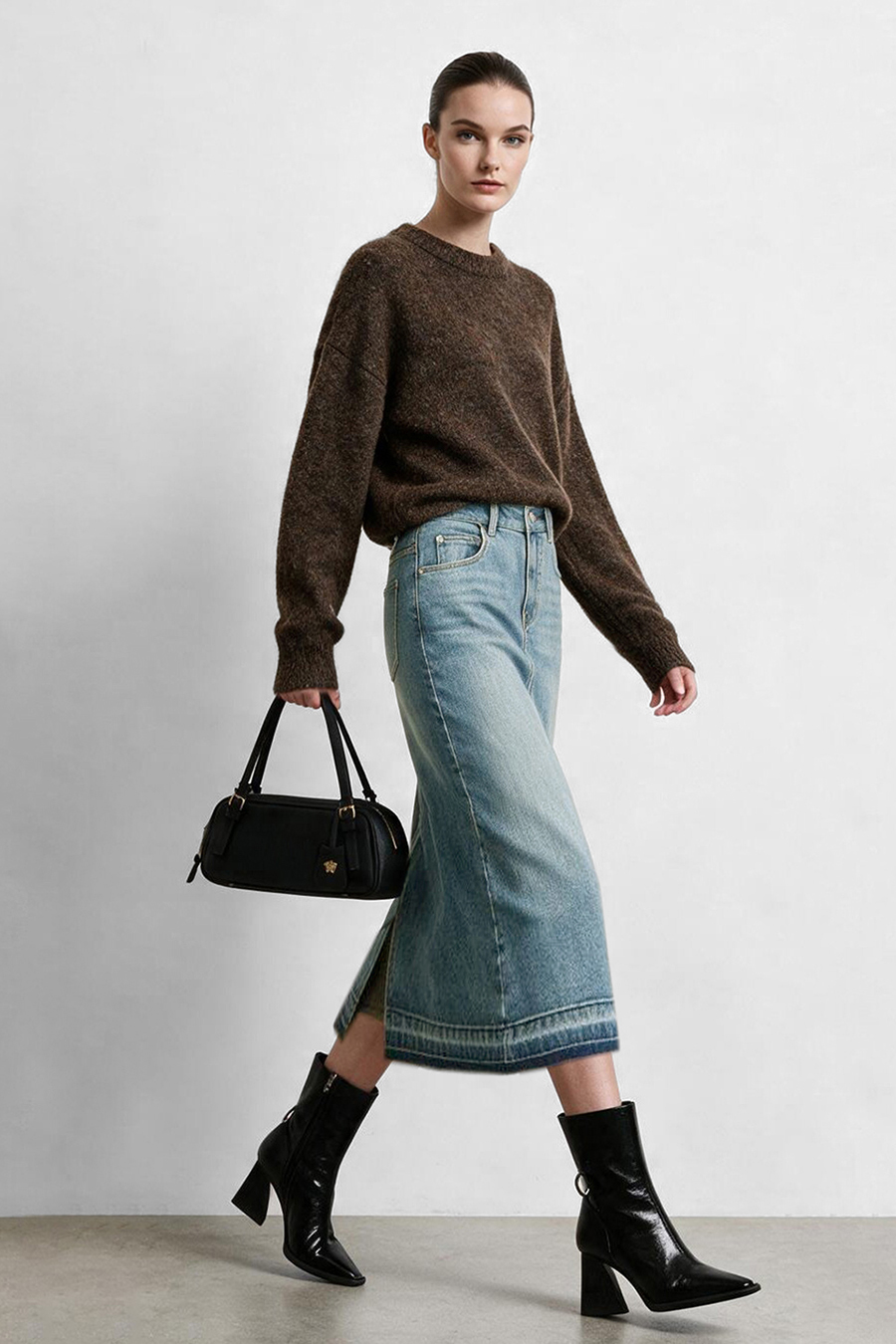 Crew Neck Drop-Shoulder Sweater|AMII