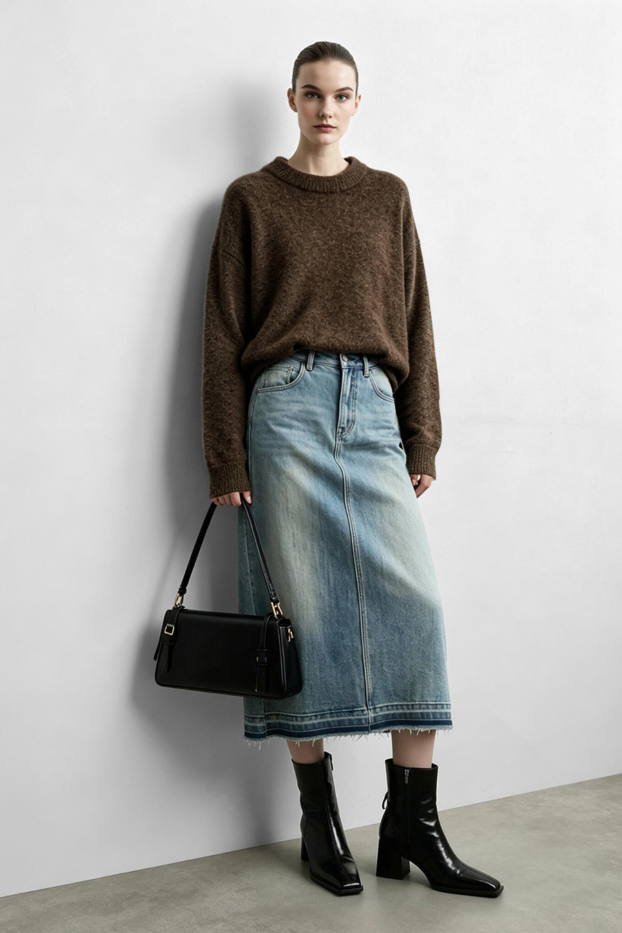 Crew Neck Drop-Shoulder Sweater|AMII